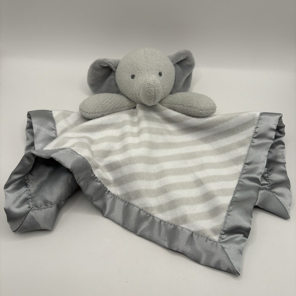 Cloud Island Grey Elephant Security Baby Blanket Lovey Satin Trim Striped